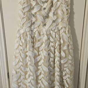 Elegant Cream and White Leaf Embroidered Dress